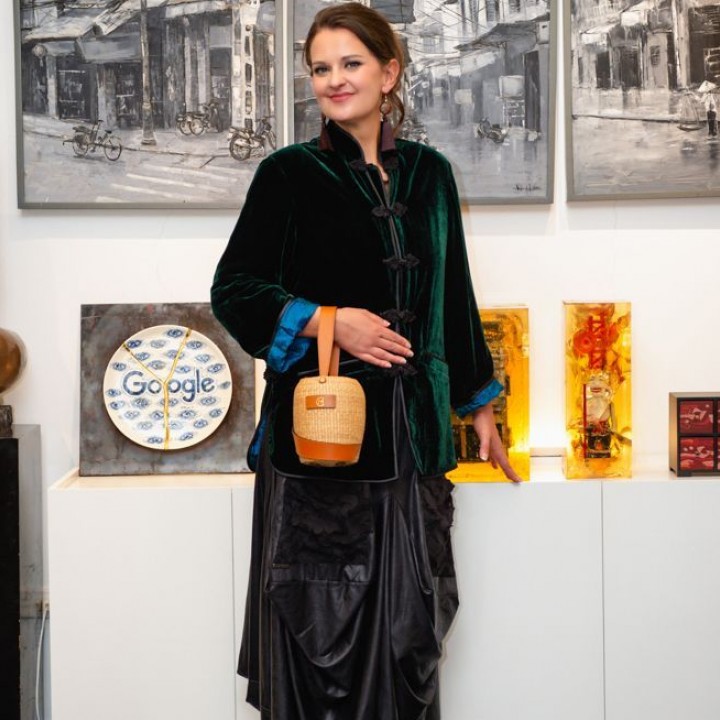 Áo khoác nhung kép xanh rêu khuy tết (lót lụa xanh/ lót lụa ghi)